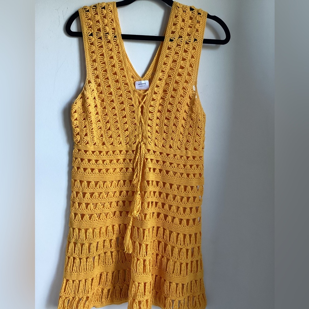 Anna Kosturova Crochet Jennifer Dress Medium Orange Tassel Boho Beach Coverup